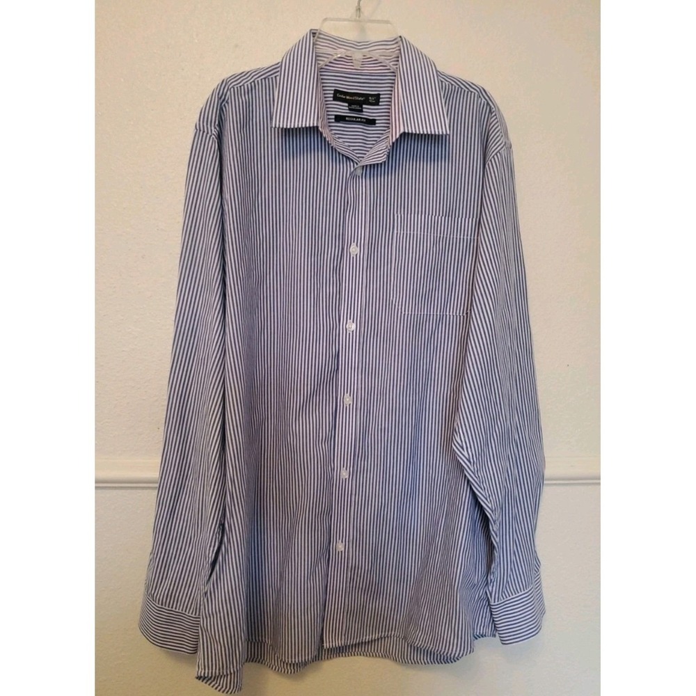 Cedar Wood State Mens Blue White Striped Regular Fit Button Down Shirt 16.5 42cm